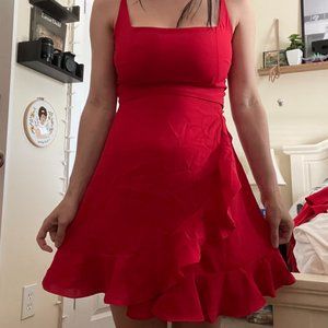 Relipop Red Spaghetti Strap Wrap Dress (S)